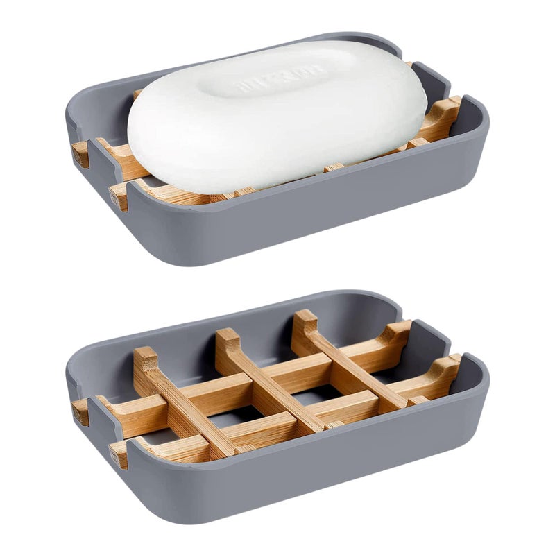Aoheuo Modern Bamboo Fiber soap Holder and soap Dish Combination (Removable), Gray, 5.12 Long by 3 Wide, 0.98 inches high, Used in Kitchens, bathrooms, and bar Sinks - Image 1